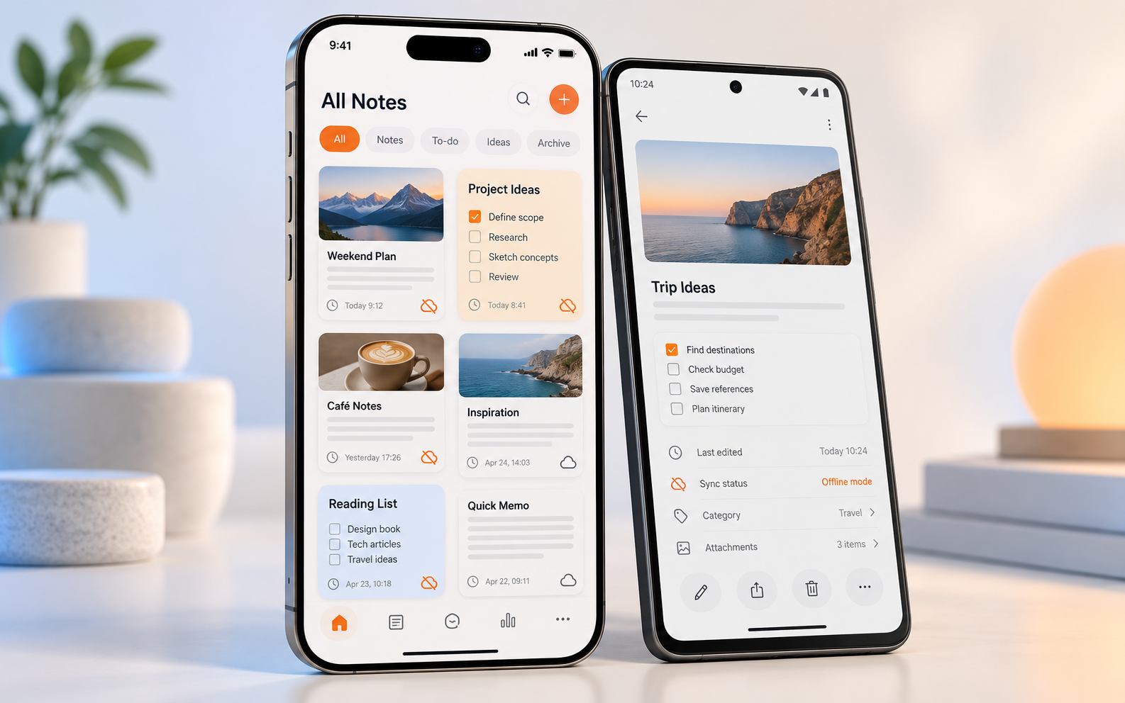 Concept dell’app MemSticker su telefoni iOS e Android in modalità offline